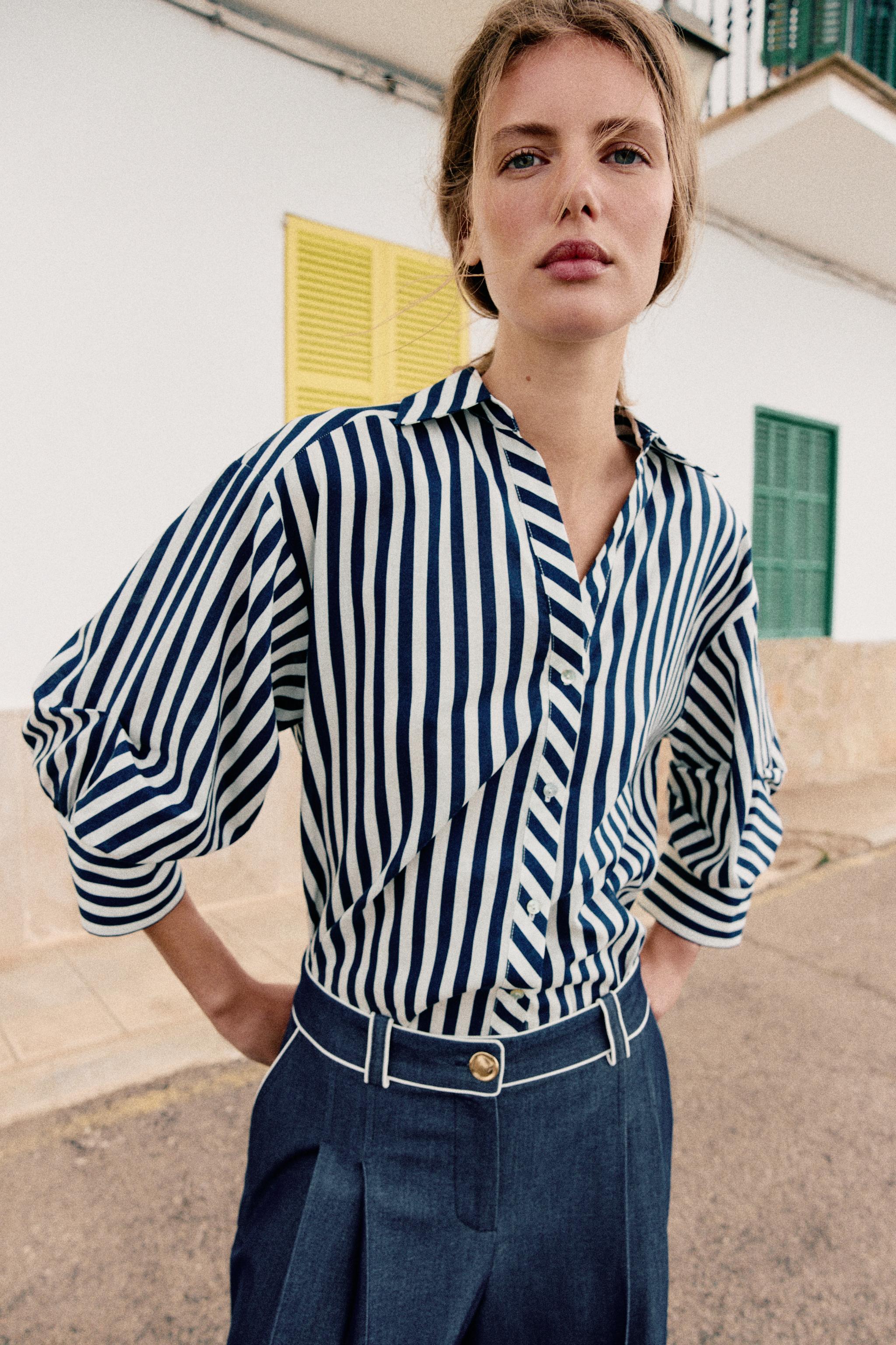PUFF SLEEVE STRIPED LINEN SHIRT